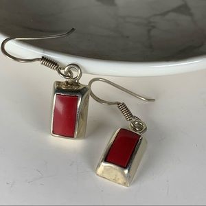 Sterling Silver and red stone earrings